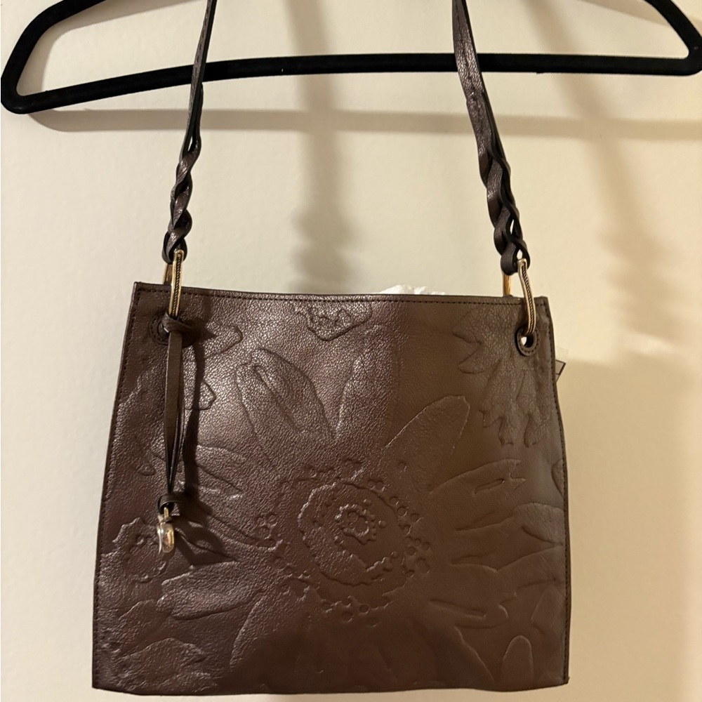 Brown Embossed Leather Shoulder Bag